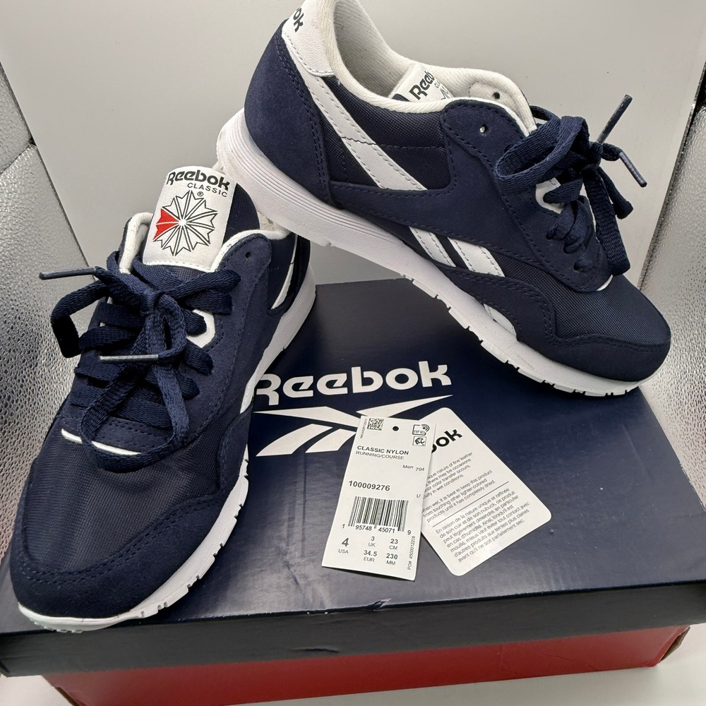 Reebok Classic Nylon Running Shoes Vector Navy White 100009276 Mens 4 Womens 5.5